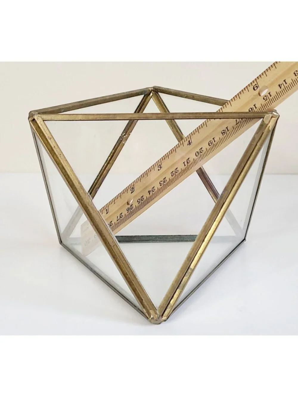 Brass & Glass Terrarium Geometric Succulent Holder Centerpiece Gold Tone Vintage - Picture 5 of 9